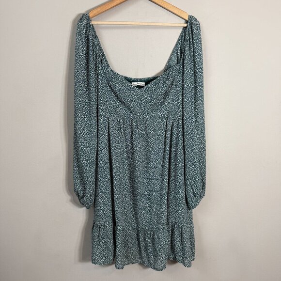 Abercrombie & Fitch Floral Smocked Ruffle Mini Dress Women's Large Tall LT Green - Picture 4 of 11